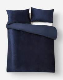 Soft Plain Velvet Duvet Cover Set Navy - JD Williams - Size: DOUBLE - thumbnail 2