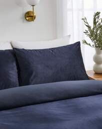 Soft Plain Velvet Duvet Cover Set Navy - JD Williams - Size: DOUBLE - thumbnail 4