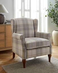 Bailey Check Wingback Armchair Natural - JD Williams - thumbnail 1