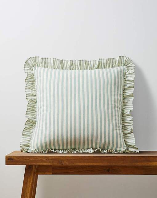 Raleigh Striped Ruffled Cushion Green - JD Williams - Size: 43X43 - image 1