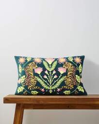 Embroidered Tigers Velvet Cushion Multi - JD Williams - Size: 30X50 - thumbnail 1