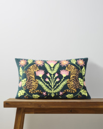 Embroidered Tigers Velvet Cushion Multi - JD Williams - Size: 30X50