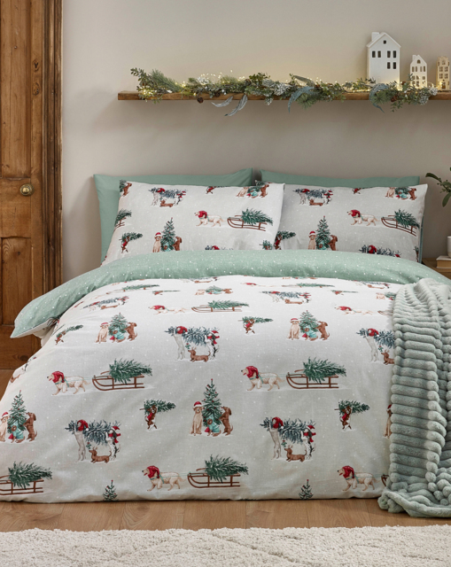 CL Brushed Christmas Dogs Duvet Set Green - Catherine Lansfield - Size: SINGLE - image 1