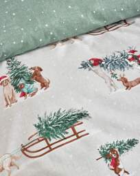 CL Brushed Christmas Dogs Duvet Set Green - Catherine Lansfield - Size: SINGLE - thumbnail 2