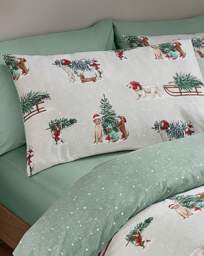 CL Brushed Christmas Dogs Duvet Set Green - Catherine Lansfield - Size: SINGLE - thumbnail 4