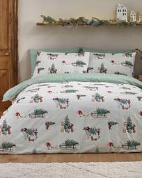 CL Brushed Christmas Dogs Duvet Set Green - Catherine Lansfield - Size: SINGLE - thumbnail 5