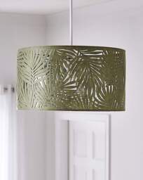 Textured Leaf Pattern Pendant Shade 40cm Green - Searchlight - thumbnail 2