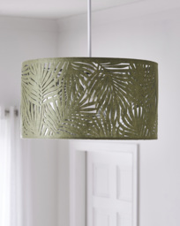 Textured Leaf Pattern Pendant Shade 40cm Green - Searchlight