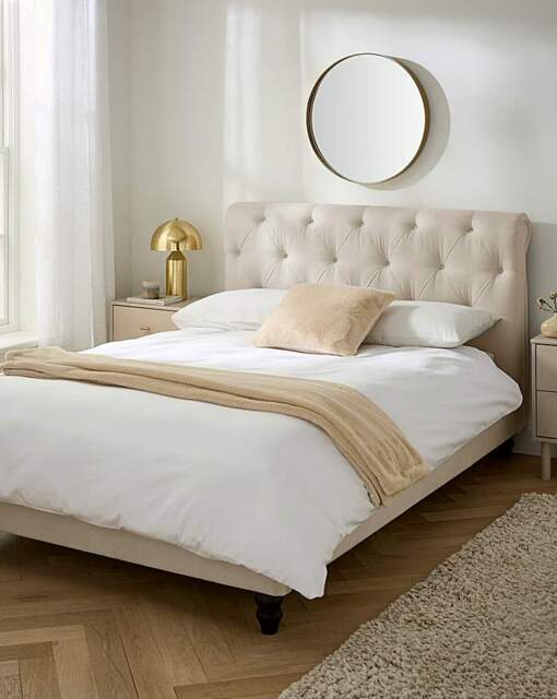 Megin Buttoned Bed Frame Natural - JD Williams - Size: DOUBLE