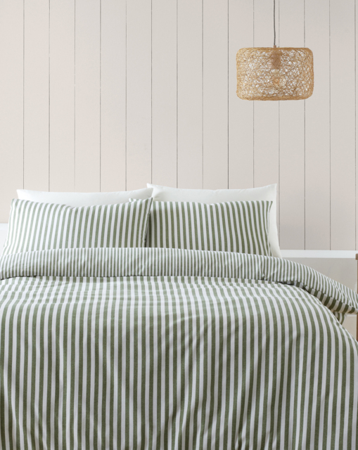 CL Brushed Stripe Duvet Cover Set GRN Green - Catherine Lansfield - Size: SINGLE - image 1