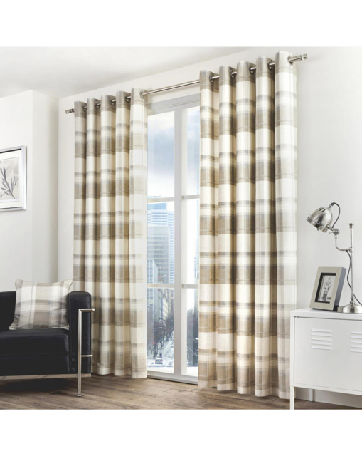 Balmoral Check Eyelet Curtains Natural - Fusion - Size: 168 x 229cm - image 1