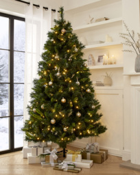 Malmo Pre-Lit Pine Christmas Tree Green - FESTIVE - Size: 7FT