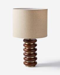 Wood & Brass Ribbed Table Lamp Brown - Searchlight - thumbnail 2