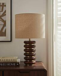 Wood & Brass Ribbed Table Lamp Brown - Searchlight - thumbnail 3