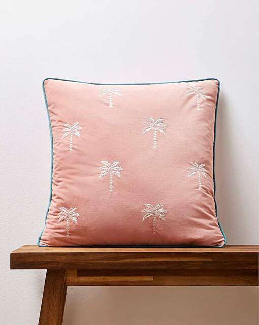 Rhodes Embroidered Palm Tree Cushion Blush - JD Williams - Size: 45X45 - image 1