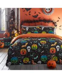 Kids Scary Pumpkins Duvet Set Black Black - Bedlam - Size: DOUBLE
