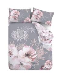 Dramatic Floral Silver Duvet Cover Set Grey - Catherine Lansfield - Size: DOUBLE - thumbnail 5