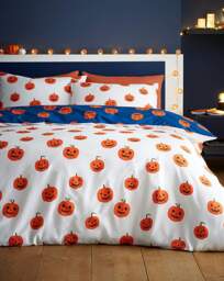 CL Halloween Pumpkins Duvet Cover Set Navy - Catherine Lansfield - Size: SINGLE - thumbnail 2