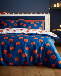 CL Halloween Pumpkins Duvet Cover Set Navy - Catherine Lansfield - Size: SINGLE - thumbnail 1