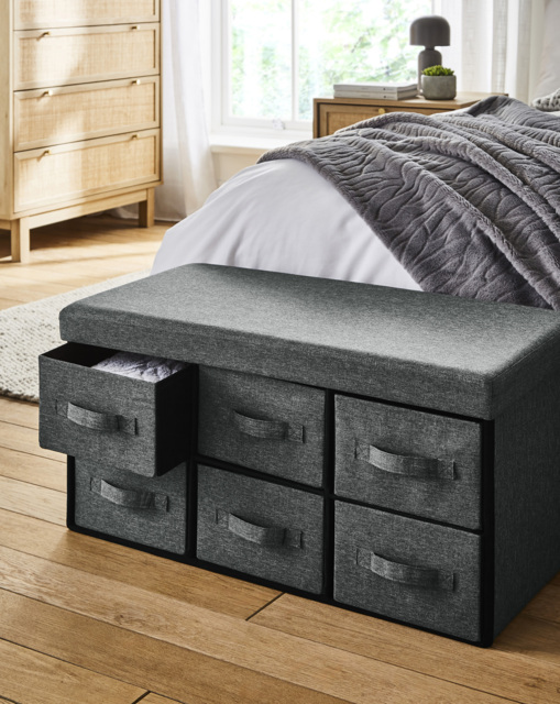 Faux Linen Drawer Ottoman Charcoal - JD Williams - image 1