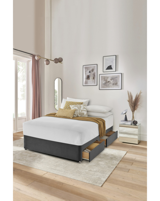 Silentnight Velvet 4 Drawer Divan Base Charcoal - Silentnight - Size: DOUBLE - image 1