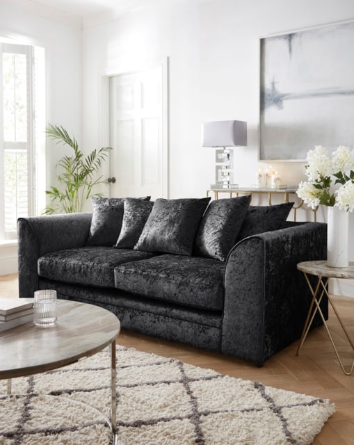 Chicago Crushed Velvet 3 Seater Sofa Black - image 1