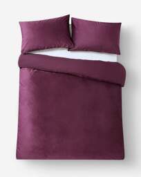 Soft Plain Velvet Duvet Cover Set Plum - JD Williams - Size: SINGLE - thumbnail 2