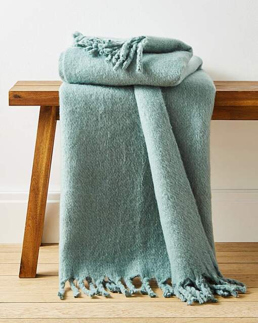 Faux Mohair Fringed Throw - Green Green - JD Williams - Size: 120X150 - image 1