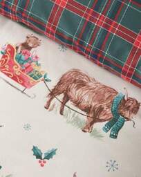 CL Christmas Highland Cow Duvet Set Natural - Catherine Lansfield - Size: SINGLE - thumbnail 3