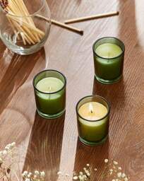 White Poppy & Sage Set of 3 Votives Green - Candlelight - thumbnail 2