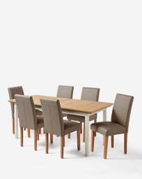 Ashford Extendable Table and Ava Leather Cream/Grey - Julipa - thumbnail 2