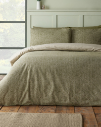 CL Brushed Herringbone Duvet Set GRN Green - Catherine Lansfield - Size: KING - thumbnail 1