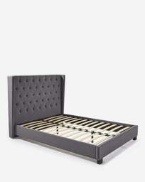 Allegra Winged Fabric Bedframe Charcoal - At Home Collection - Size: DOUBLE - thumbnail 2