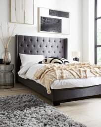 Allegra Winged Fabric Bedframe Charcoal - At Home Collection - Size: DOUBLE