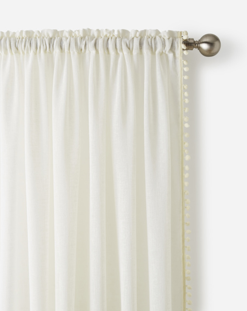 Tahiti Pom Pom Linen Look Voile Cream - Enhanced Living - Size: 145X137 - image 1