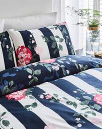 Joanna Hope Floral Stripe Duvet Set White/Navy - Joanna Hope - Size: DOUBLE - thumbnail 2