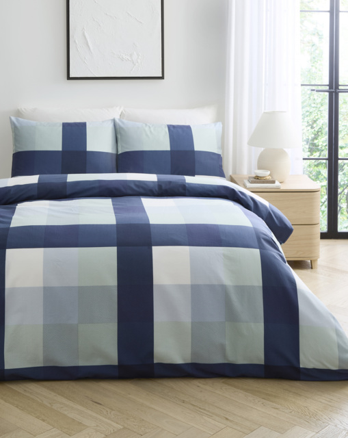 Darcy Check Cotton Blend Duvet Set Blue - Size: DOUBLE - image 1