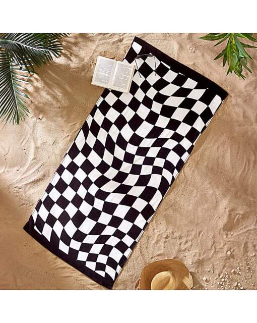 Catherine Lansfield Check Beach Towel Black/White - Catherine Lansfield - image 1