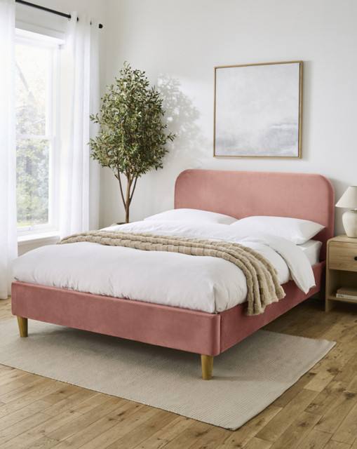 Emery Velvet Bed Frame Pink - Size: KINGSIZE - image 1