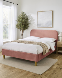 Emery Velvet Bed Frame Pink - Size: KINGSIZE