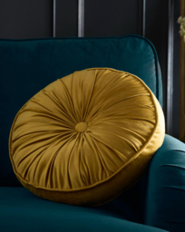 LLB Round Pleat Round Cushion Ochre - Laurence Llewelyn-Bowen