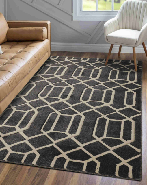 Newport Lattice Geometric Rug Charcoal - Homemaker - Size: 80X150 - image 1