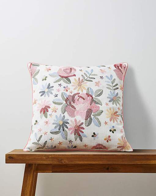 Maeve Embroidered Floral Cushion Multi - JD Williams - Size: 45X45 - image 1