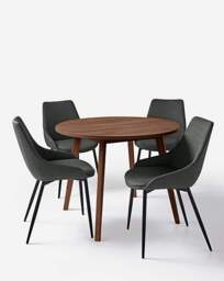Oslo Table with 4 Etta Fabric Chairs Wal/Char - thumbnail 2