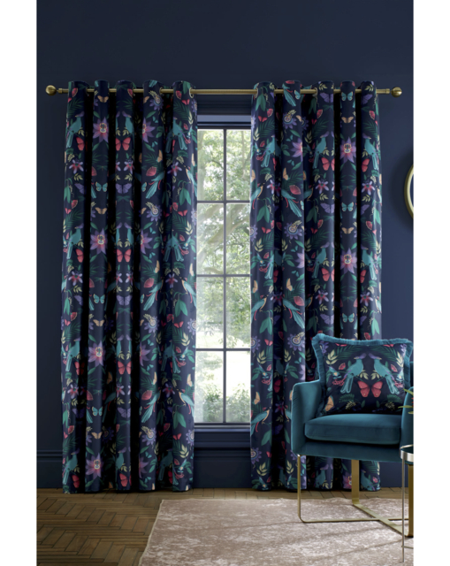 Catherine Lansfield Birds Velvet Curtain Navy - Catherine Lansfield - Size: 117 x 229cm - image 1