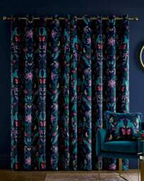 Catherine Lansfield Birds Velvet Curtain Navy - Catherine Lansfield - Size: 117 x 229cm - thumbnail 3