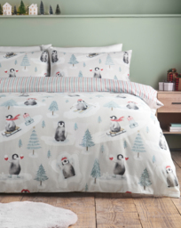 CL Brushed Christmas Penguins Duvet Green - Catherine Lansfield - Size: SINGLE