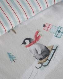 CL Brushed Christmas Penguins Duvet Green - Catherine Lansfield - Size: SINGLE - thumbnail 2