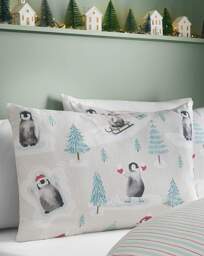CL Brushed Christmas Penguins Duvet Green - Catherine Lansfield - Size: SINGLE - thumbnail 4