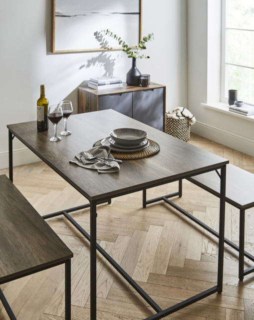 Mason Compact Dining Set with 2 Benches OAK Effect - JD Williams - image 1